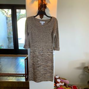 Maggy London med petite NWT tweed 3/4 sleeve acrylic dropped waist knit dress